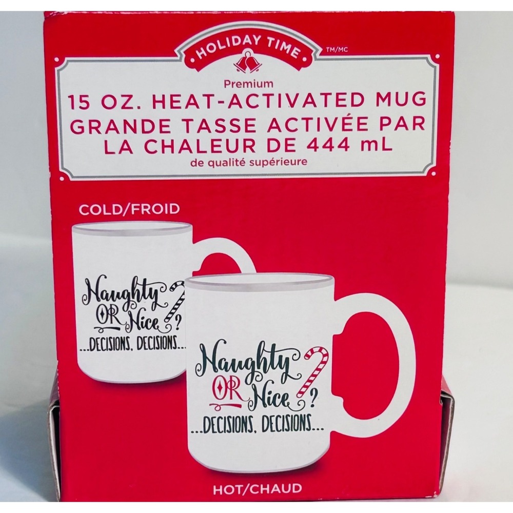 Naughty Or Nice Holiday Time Heat Activated Color Change Christmas Mug 15 OZ NIB
